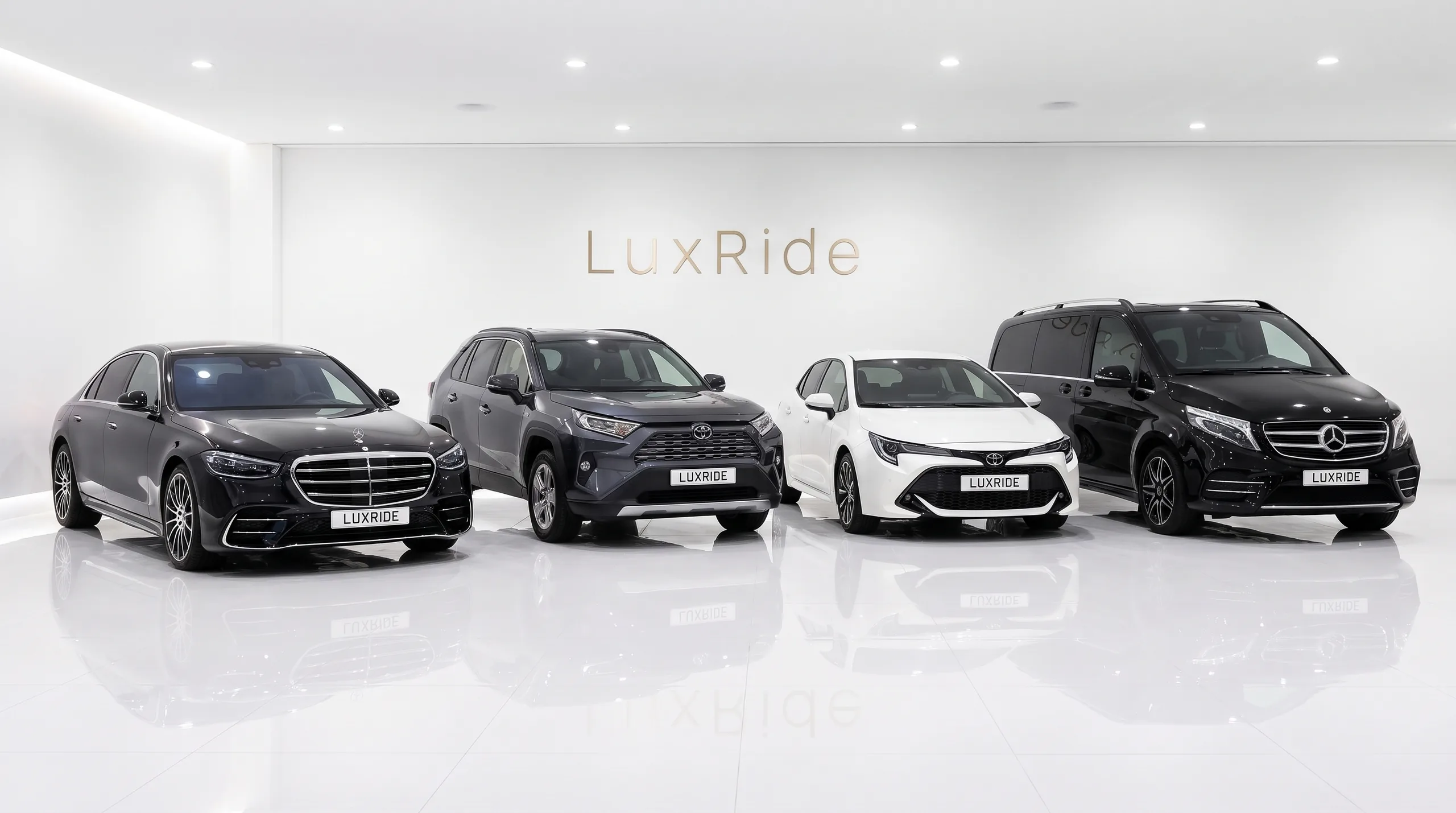 LuxRide fleet vehicles in the Sofia showroom